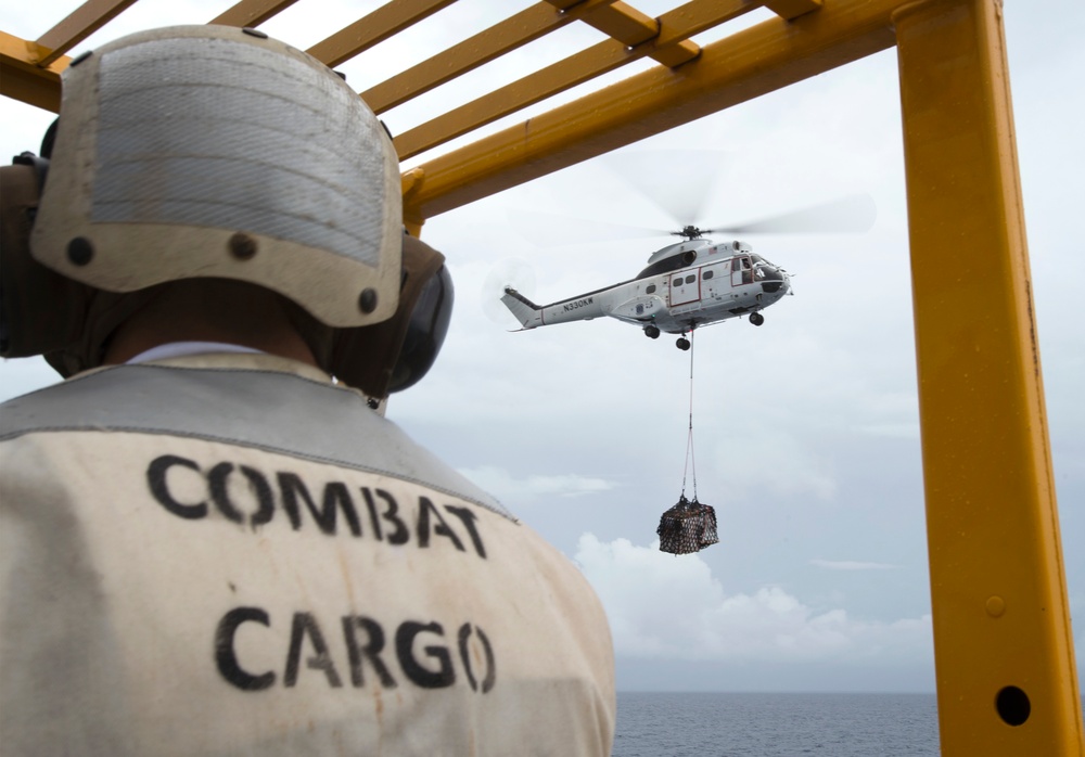 USS Bonhomme Richard (LHD 6) conducts replenishment at sea