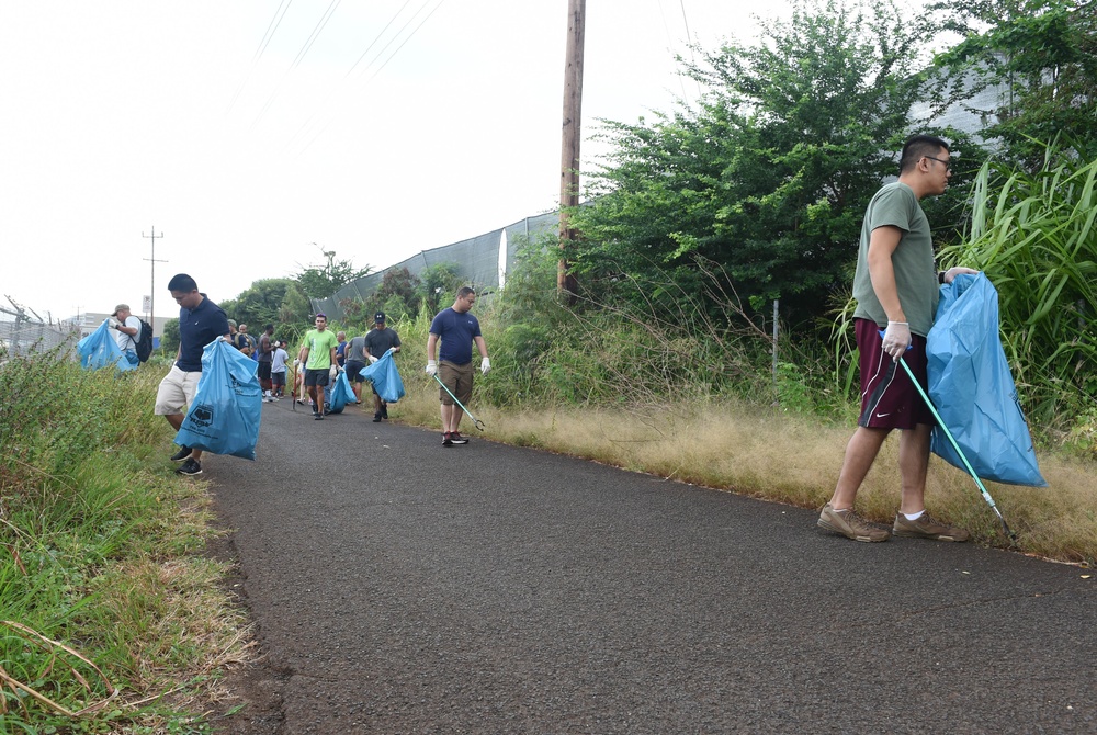 Sailors Help Clean Bike Path