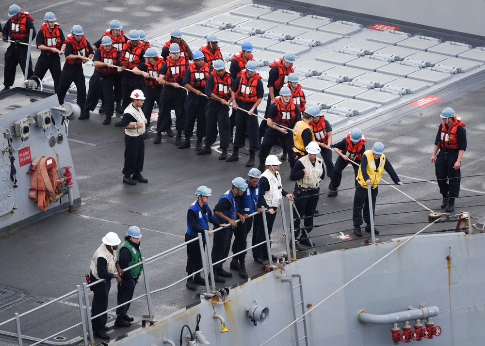 Sailors perform underway replenishment