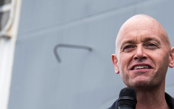 Capt. Nathan Moyer delivers remarks to his crew aboard Green Bay