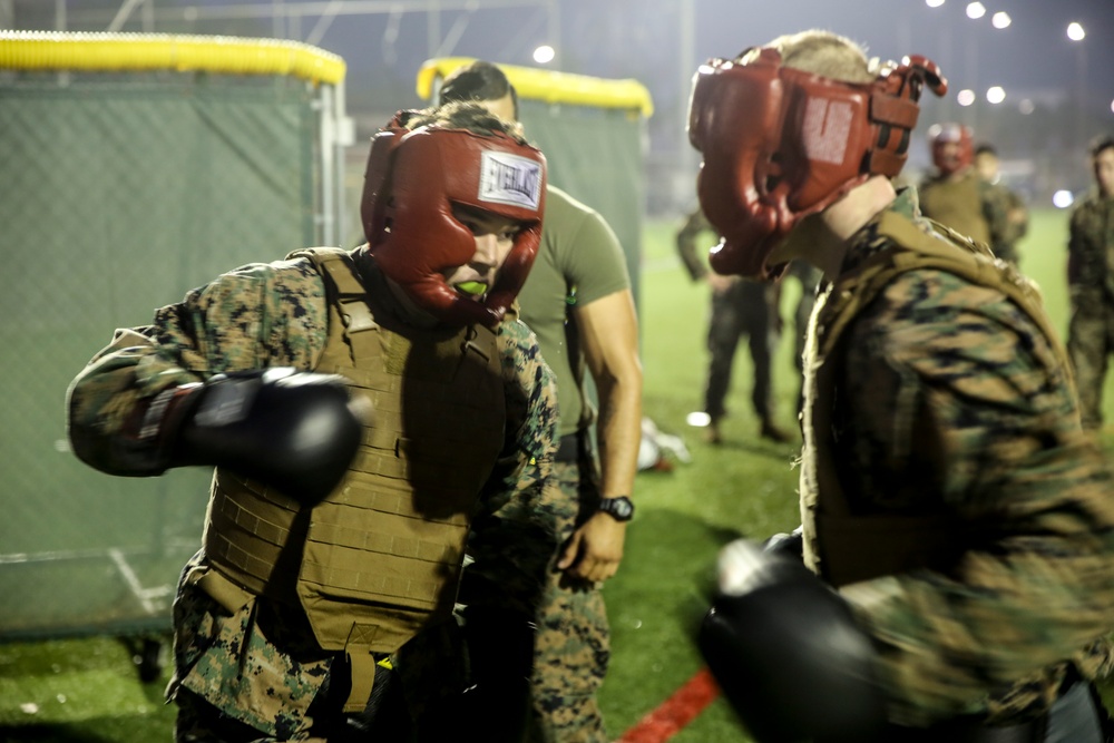 Hooking and jabbing, slashing and stabbing: Marines in Italy earn their brown belt