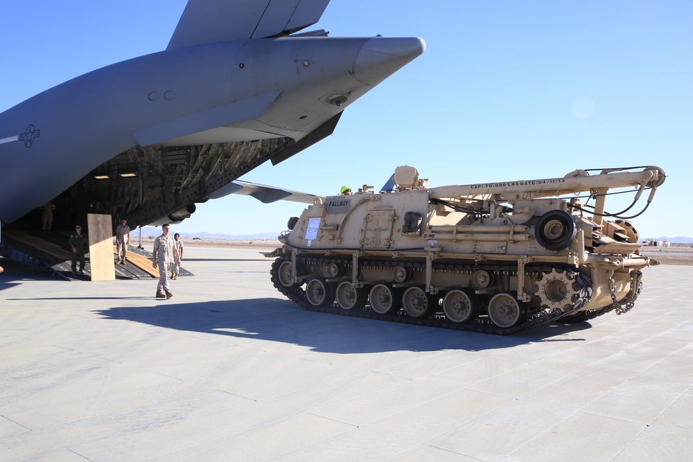 Marines, Airmen transport tank using strategic airlift