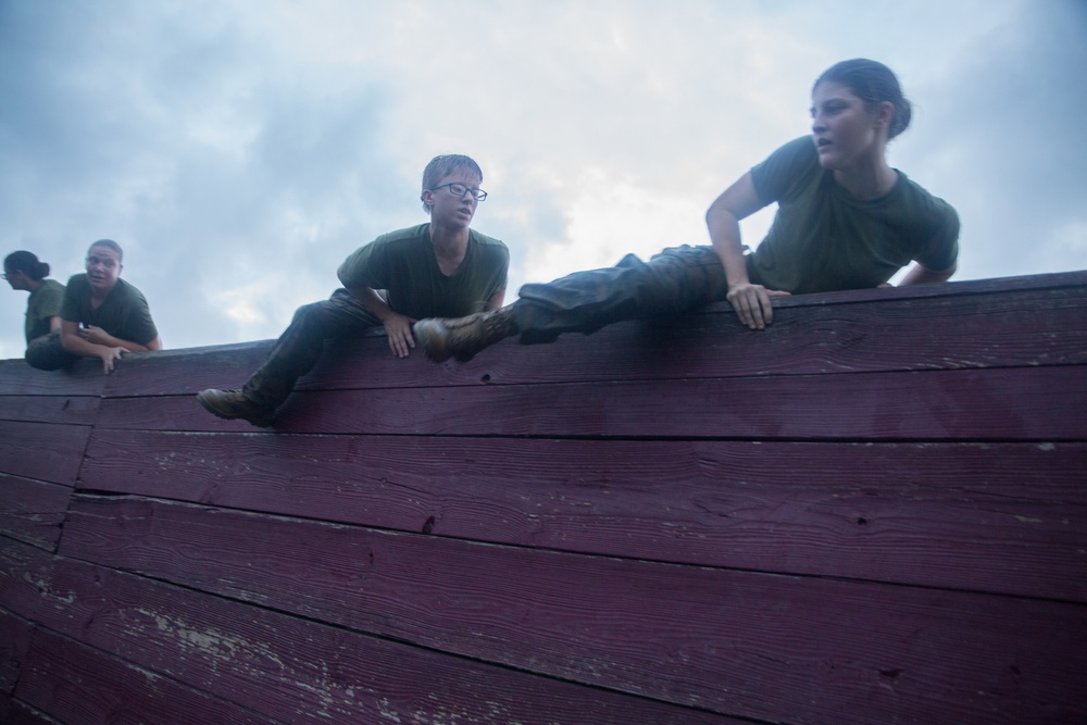 Marine recruits build strength during physical training on Parris Island