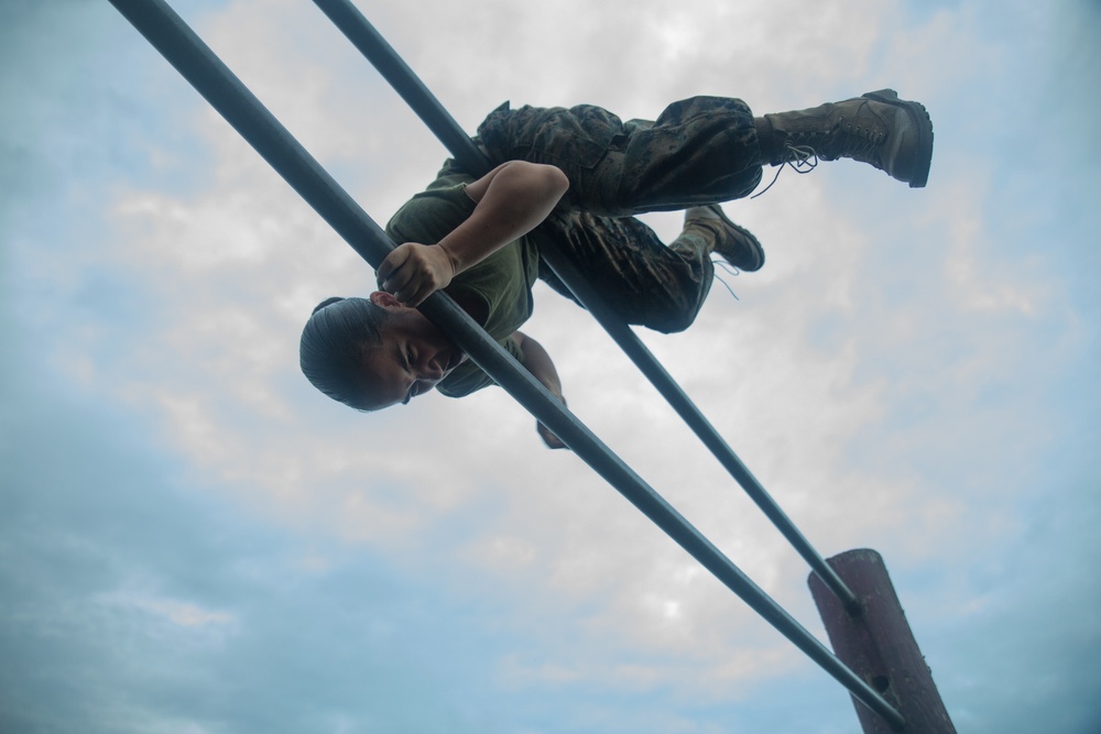 Marine recruits build strength during physical training on Parris Island