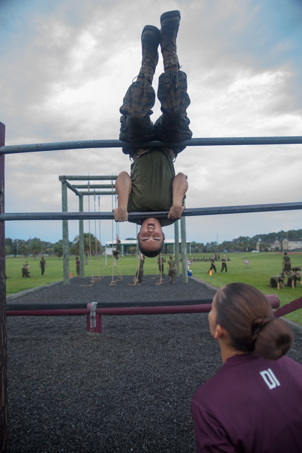 Marine recruits build strength during physical training on Parris Island