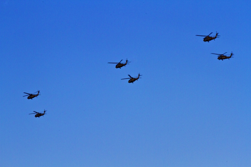 UH-60 Black Hawks fly in formation