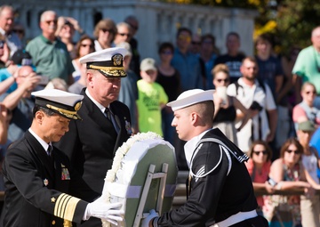 Chief of Staff Japan Maritime Self-Defense Force lays a wreath at the Tomb of the Unknown Soldier in Arlington National Cemetery