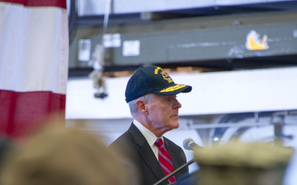 SECNAV speaks on board USS America.