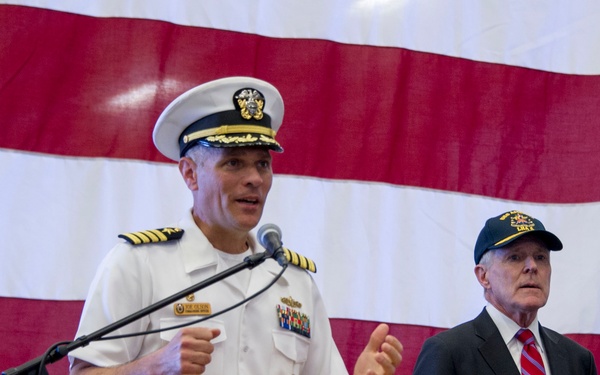 SECNAV speaks on board USS America.