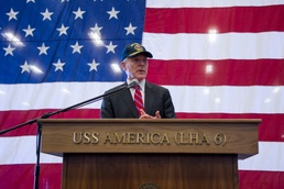 SECNAV speaks on board USS America.