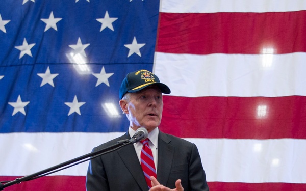SECNAV speaks on board USS America.