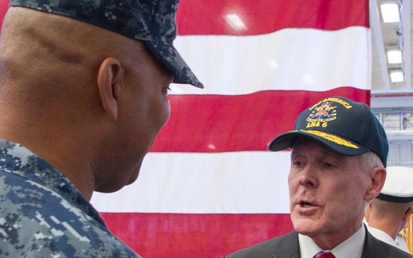SECNAV speaks on board USS America.
