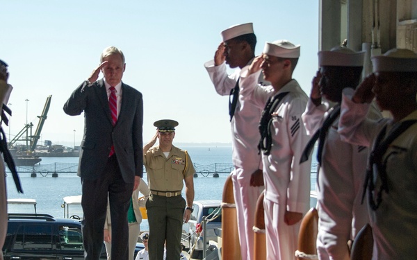 SECNAV speaks on board USS America.