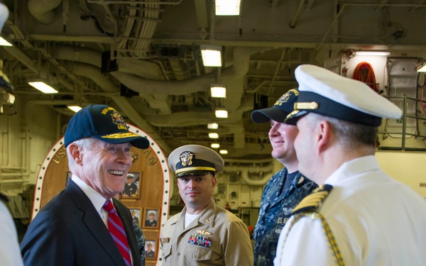 SECNAV speaks on board USS America.