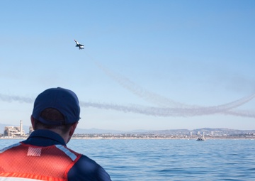 Crewmembers of Coast Guard Cutter Blackfin enforce security zone during Huntington Beach Airshow