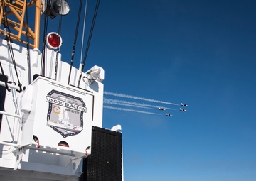 Crewmembers of Coast Guard Cutter Blackfin enforce security zone during Huntington Beach Airshow