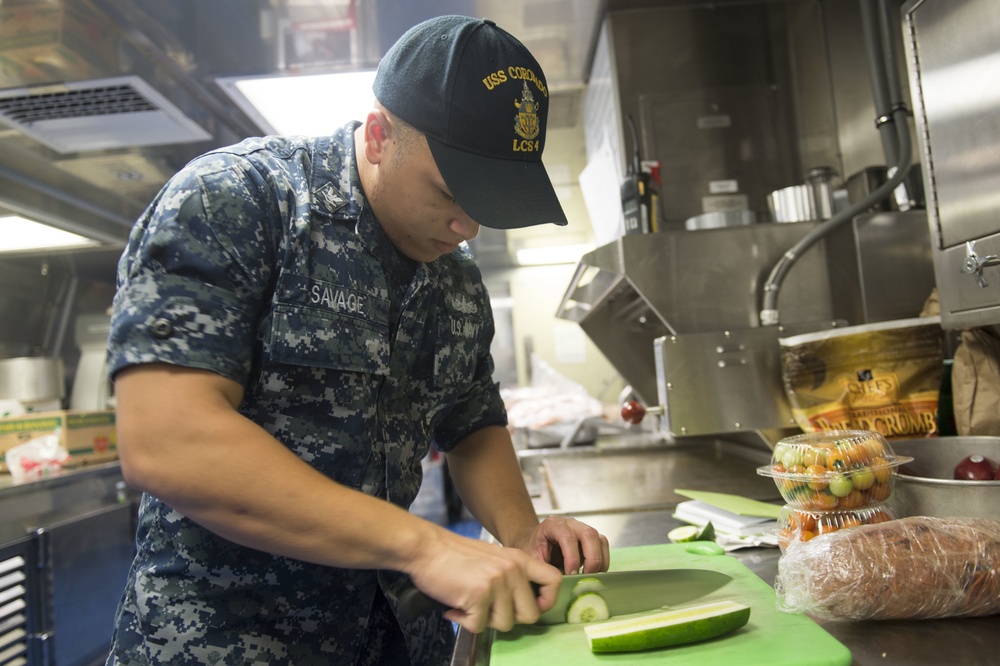 USS Coronado (LCS 4) conducts operations at Changi Naval Base