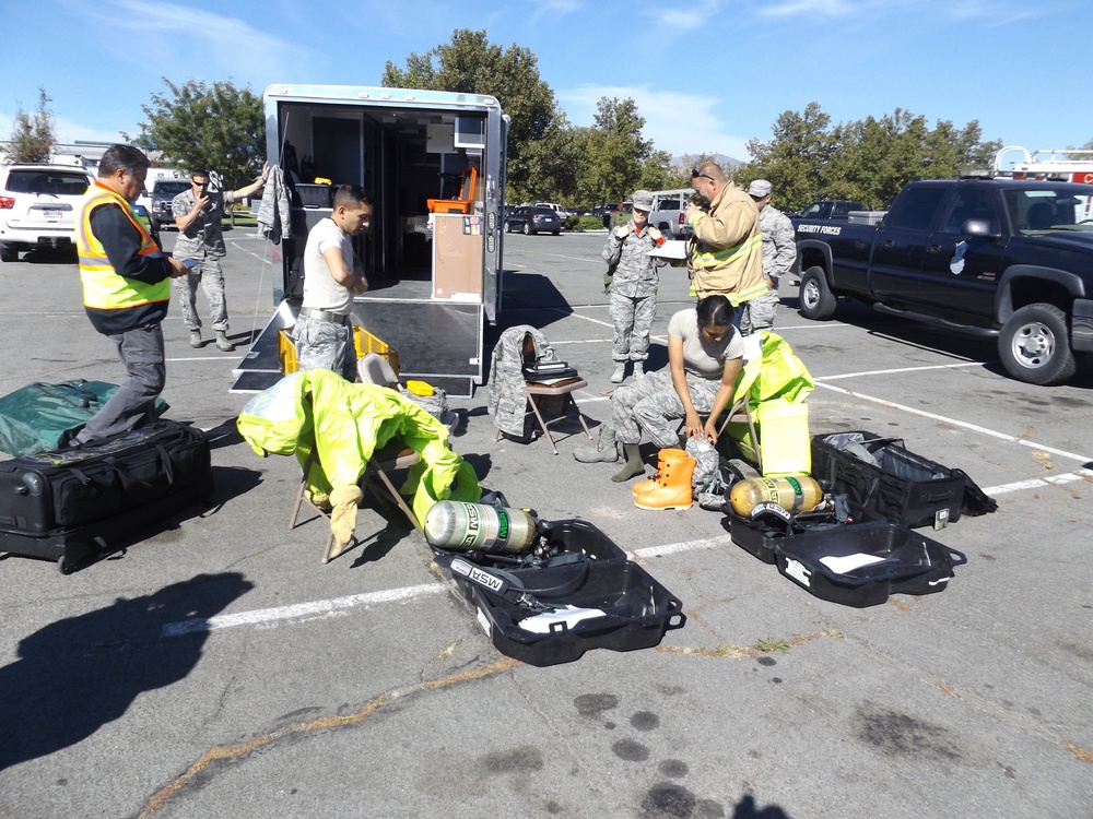 Nevada Air National Guard Emergency Management personnel suit up for CBRN All Hazard Management Response (CAMR) Course exercise