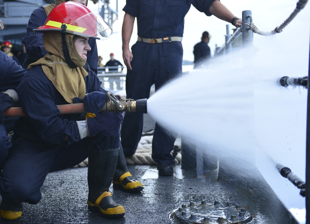 Nimitz Sailors practice firefighting