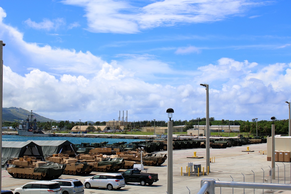 Marines land in Apra Harbor to offload tanks, equipment