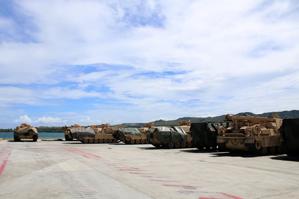 Marines land in Apra Harbor to offload tanks, equipment