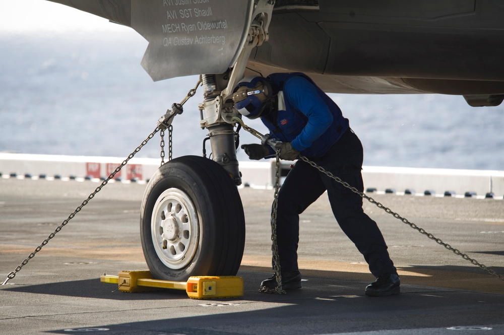 F-35B Lightning II Aircraft land aboard USS America for Developmental Test Phase III