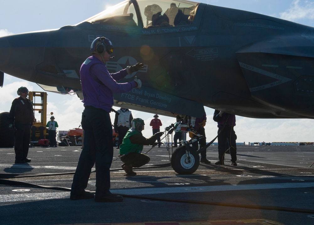 F-35B Lightning II Aircraft land aboard USS America for Developmental Test Phase III