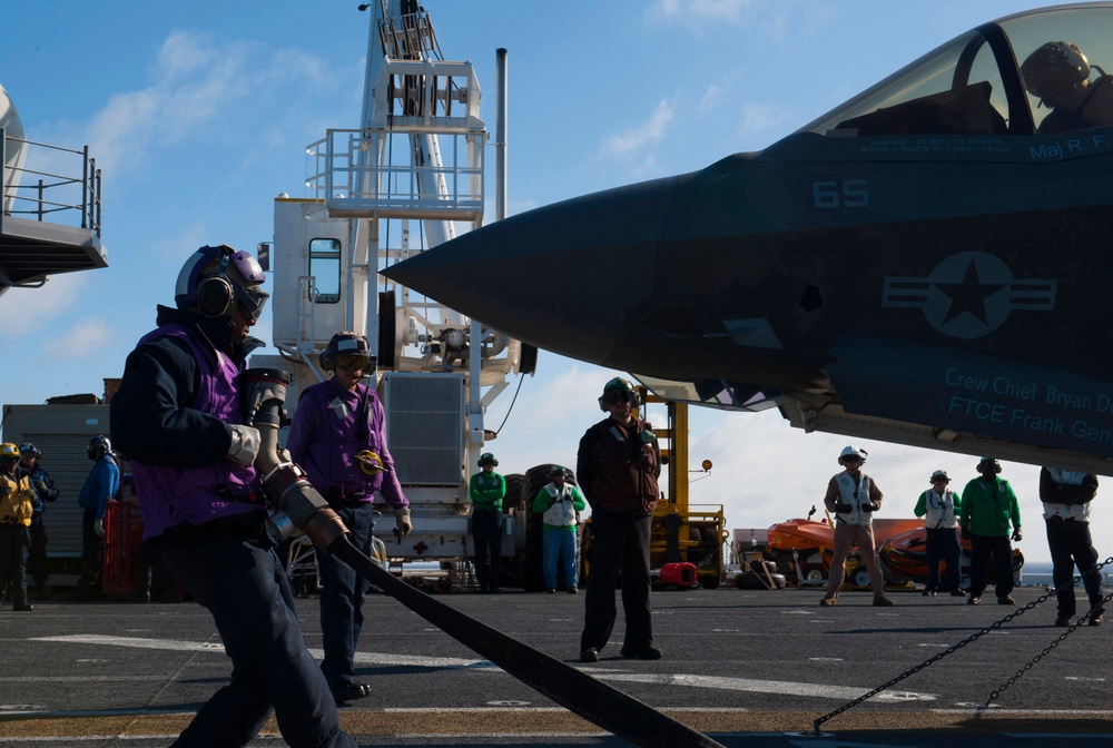 F-35B Lightning II Aircraft land aboard USS America for Developmental Test Phase III