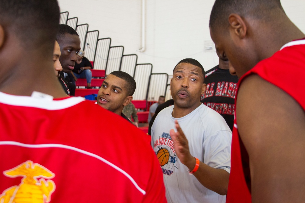 USMC Basketball Team Takes on Men's Armed Forces Basketball Championship