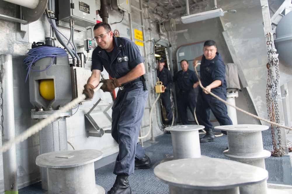 USS Coronado (LCS 4) departs Changi Naval Base, Singapore to conduct sea trials.