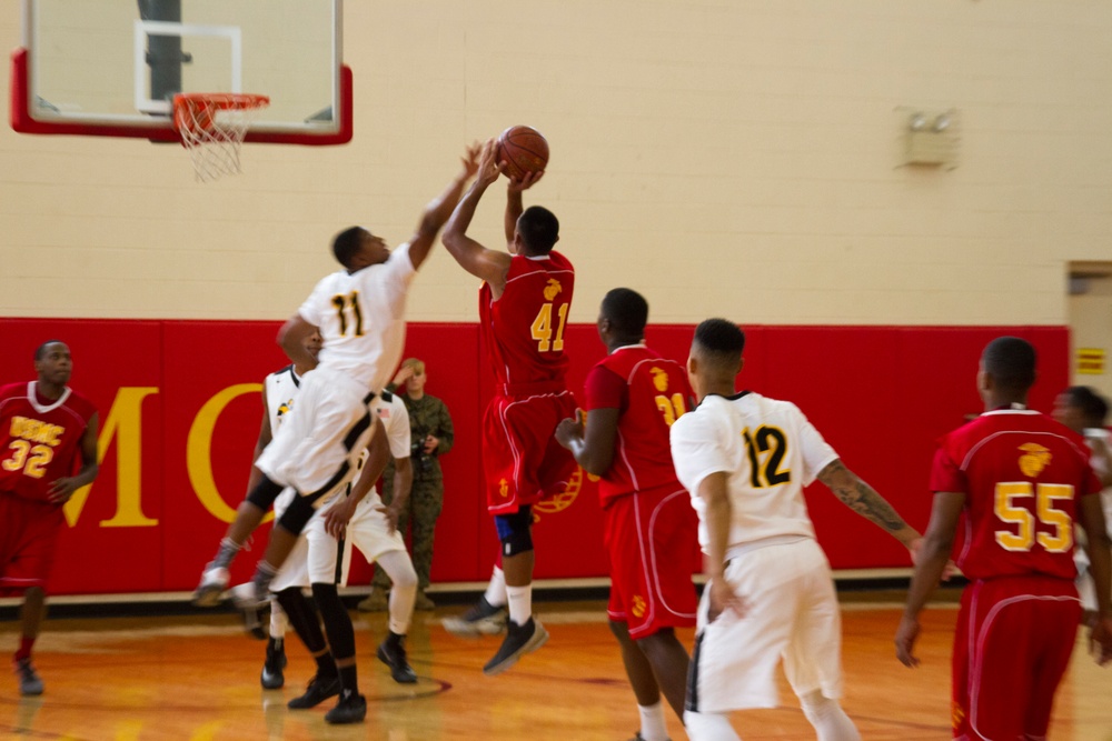 USMC Basketball Team Takes on Men's Armed Forces Basketball Championship