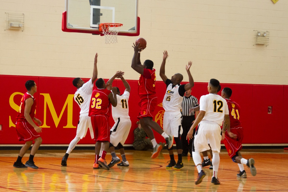 USMC Basketball Team Takes on Men's Armed Forces Basketball Championship