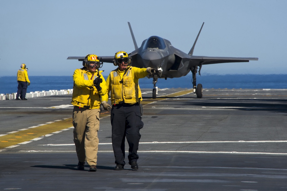 F-35B Lightning II Aircraft land aboard USS America for Developmental Test Phase III