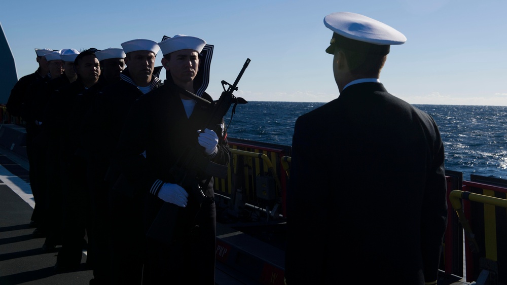 USS Zumwalt Sailors conduct burial at sea