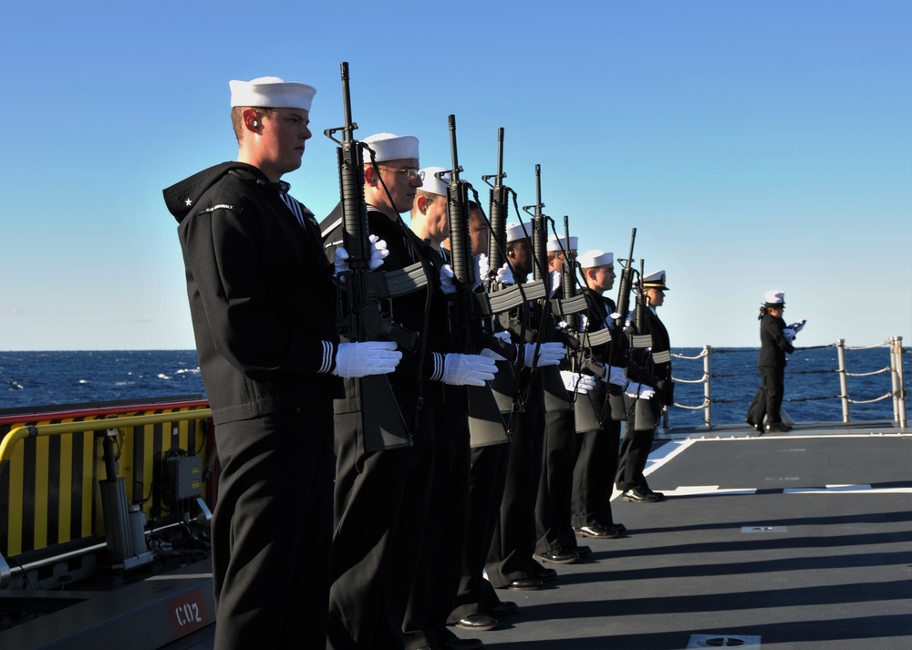 USS Zumwalt Sailors conduct burial at sea