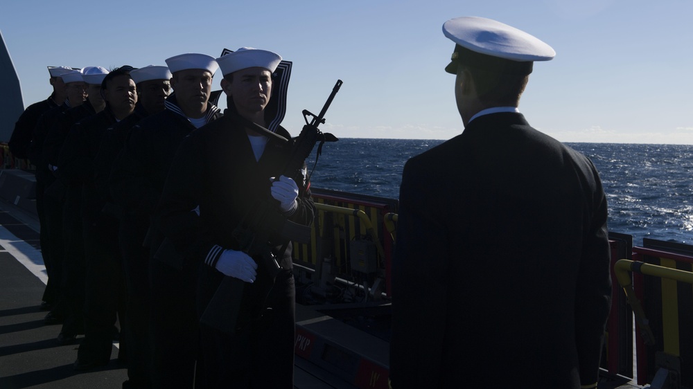 USS Zumwalt Sailors conduct burial at sea