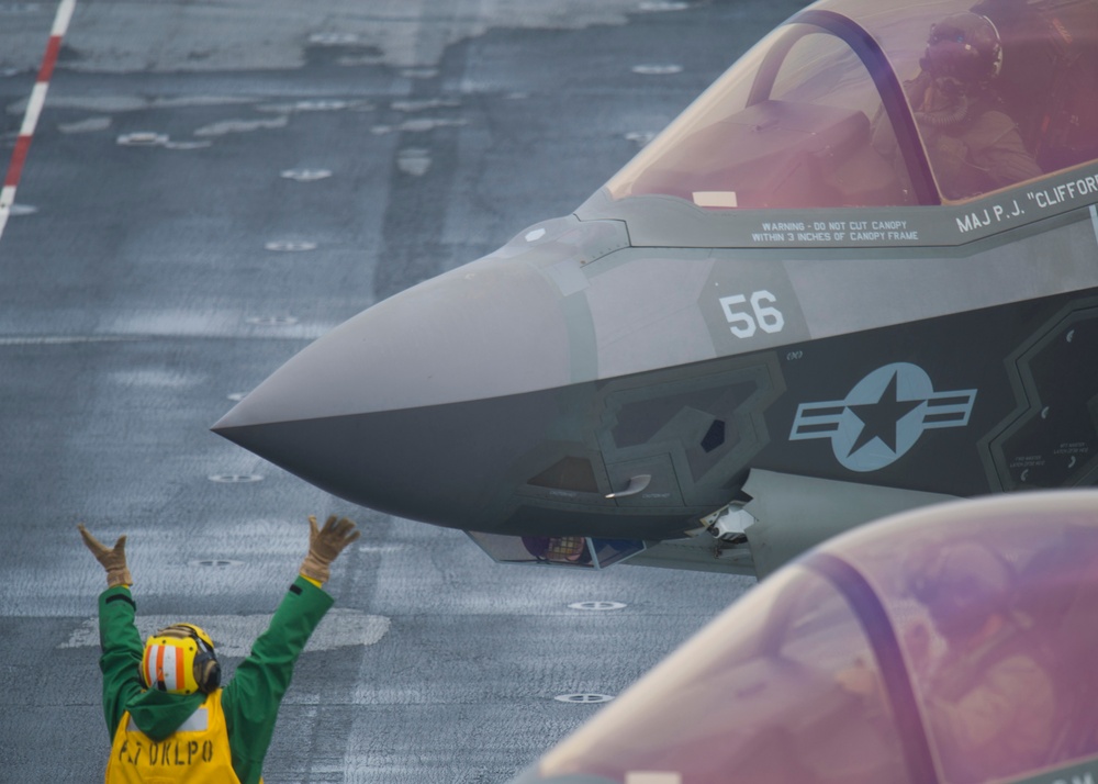 F-35B Lightning II Aircraft land aboard USS America for Developmental Test Phase III