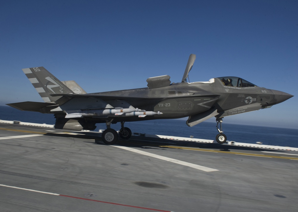 F-35B Lightning II Aircraft land aboard USS America for Developmental Test Phase III