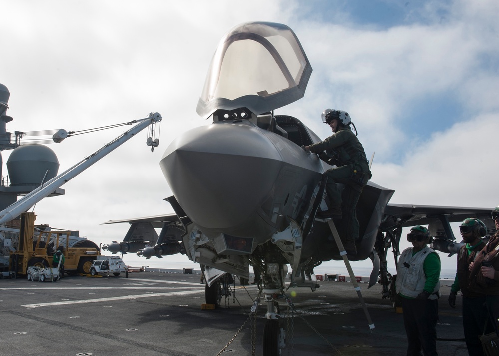 F-35B Lightning II Aircraft land aboard USS America for Developmental Test Phase III