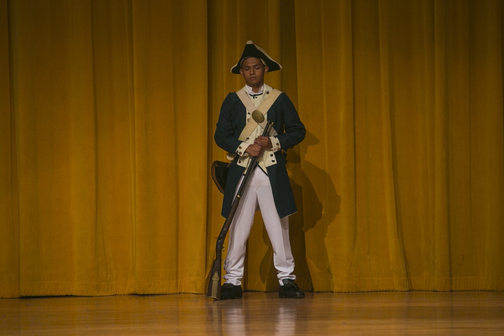 Kubasaki High School Junior Reserve Officer Training Corps cadets participate in Marine Corps uniform pageant