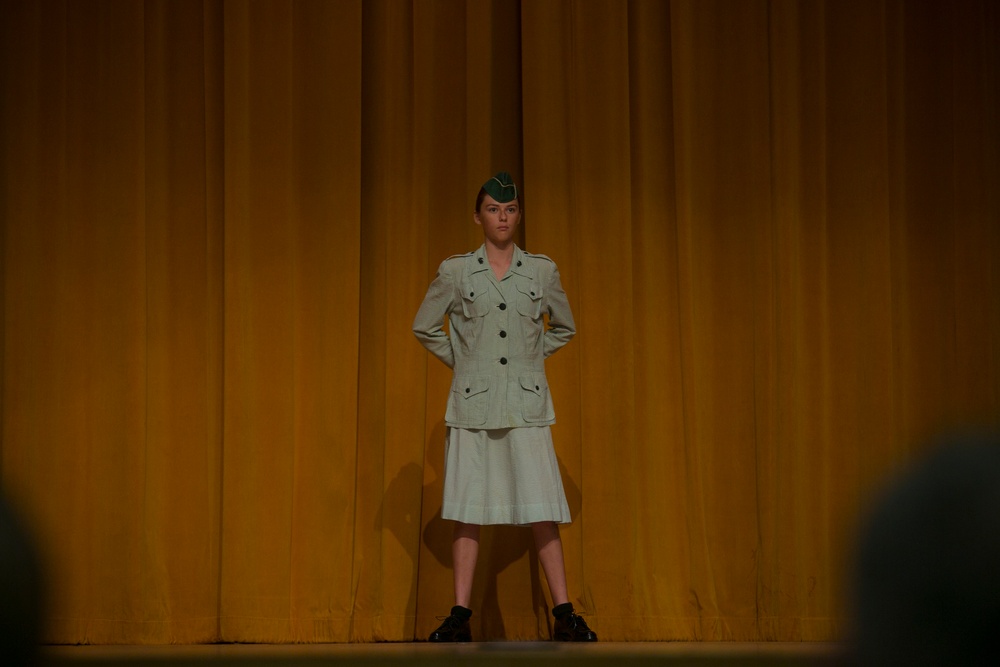 Kubasaki High School Junior Reserve Officer Training Corps cadets participate in Marine Corps uniform pageant