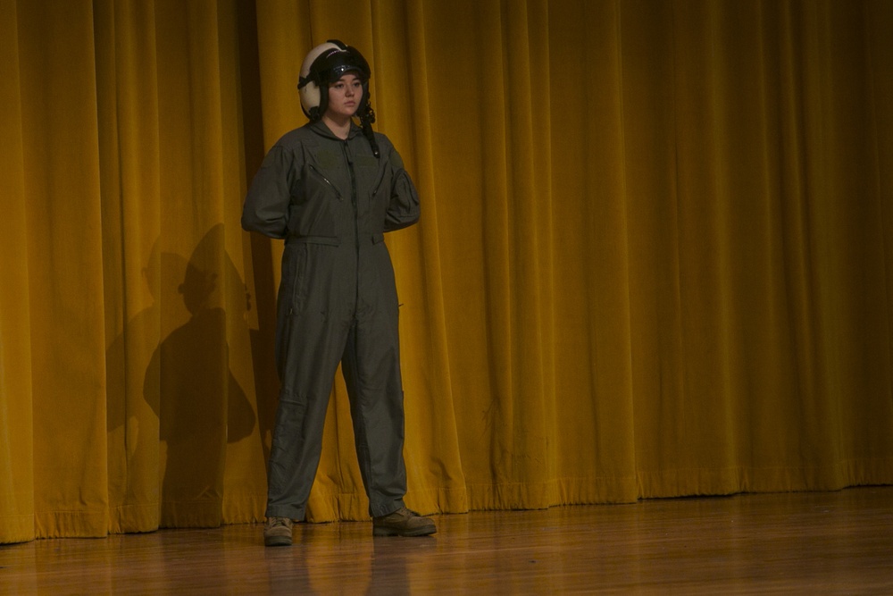 Kubasaki High School Junior Reserve Officer Training Corps cadets participate in Marine Corps uniform pageant