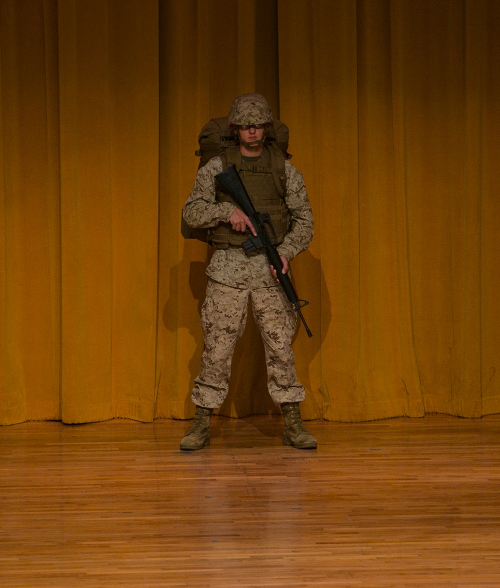 Kubasaki High School Junior Reserve Officer Training Corps cadets participate in Marine Corps uniform pageant