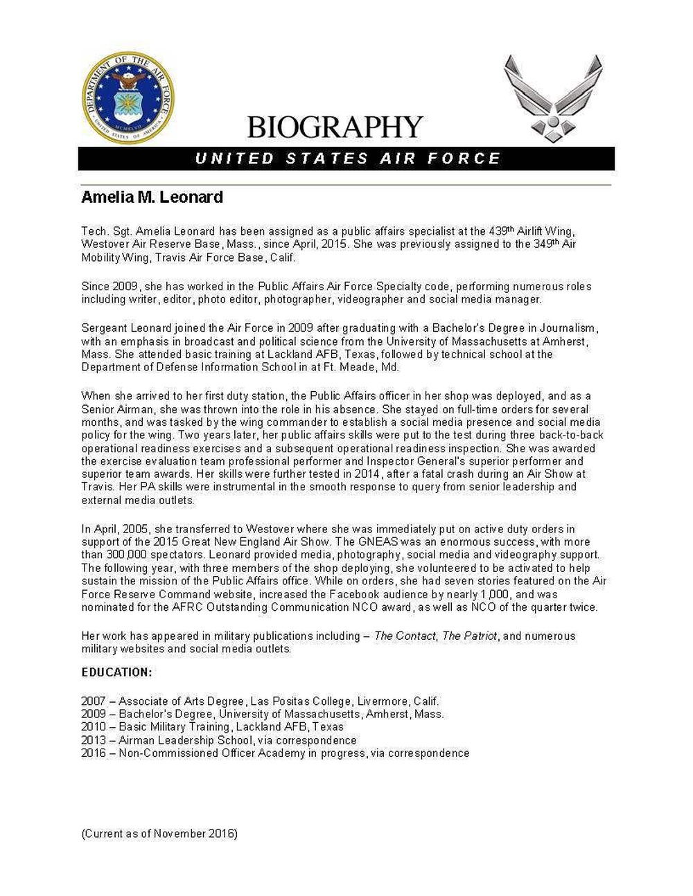 biography template air force