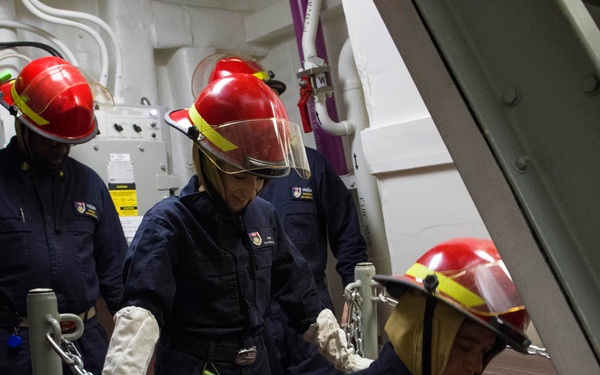 USS Zumwalt Sailors conduct damage control drills