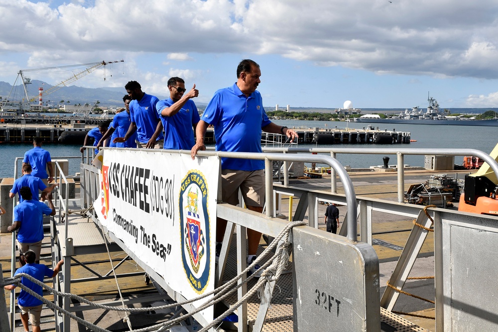 University of Kansas Jayhawks Men's Basketball Tour USS Chafee during ESPN Armed Forces Classic