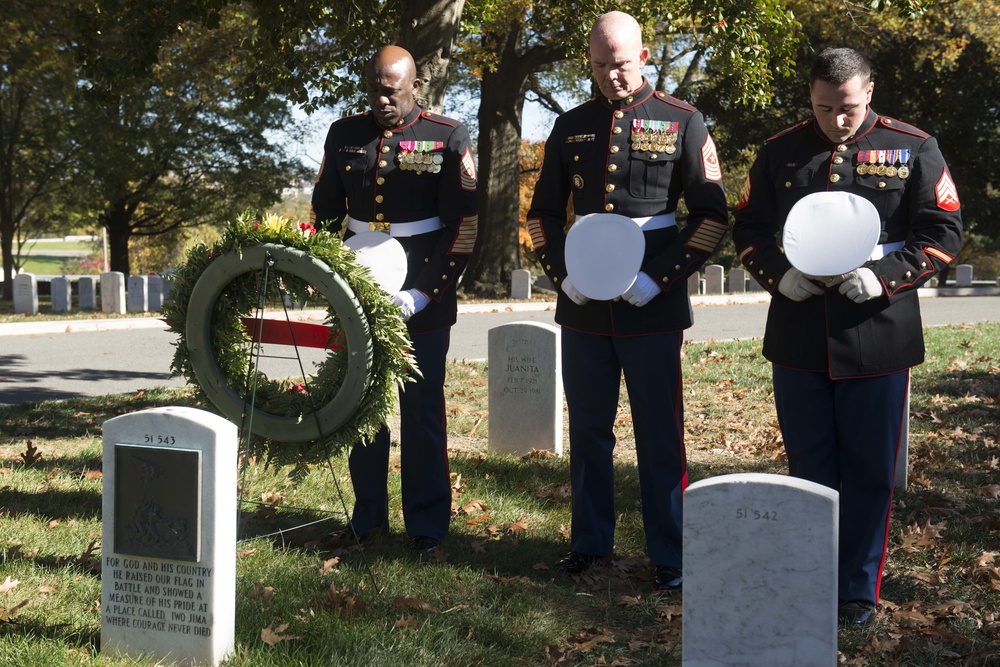 U.S. Marines place wreaths for the 241st Marine Corps Birthday in Arlington National Cemetery