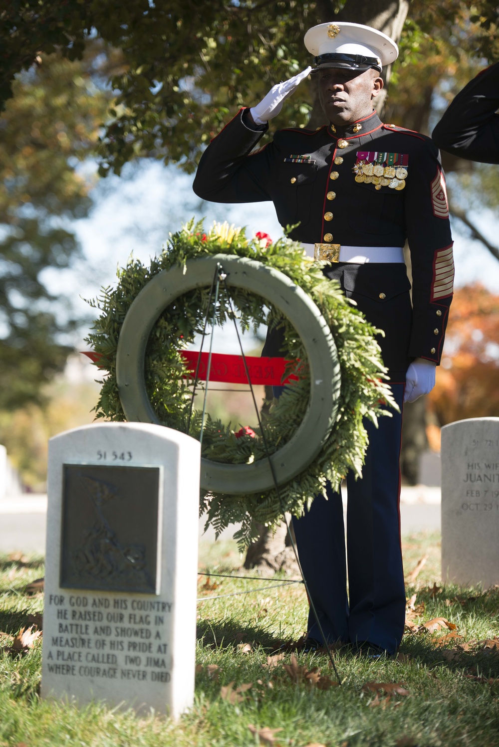 U.S. Marines place wreaths for the 241st Marine Corps Birthday in Arlington National Cemetery