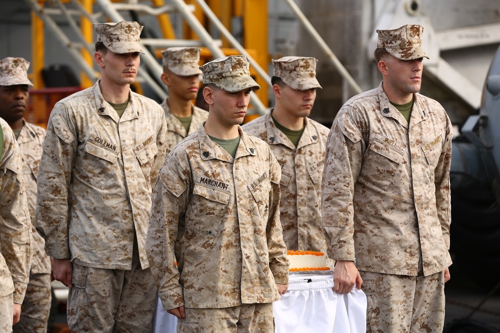 22nd MEU Marines Celebrate Birthday aboard USS Wasp