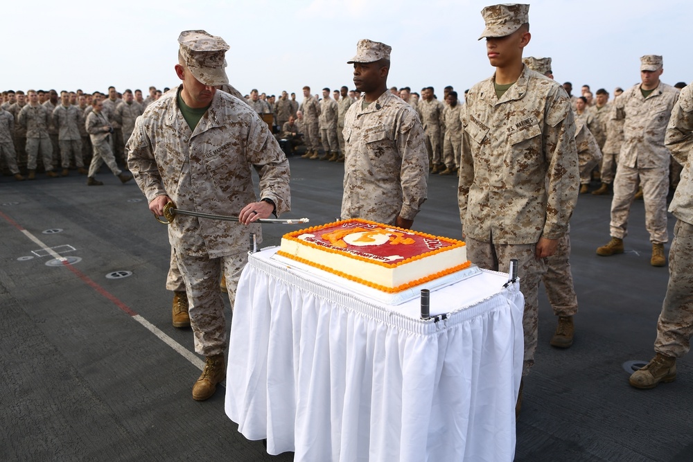 22nd MEU Marines Celebrate Birthday aboard USS Wasp